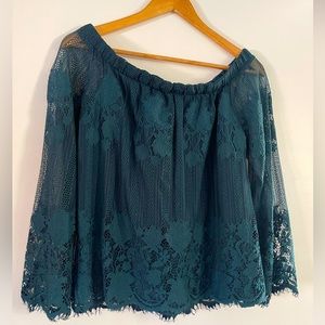 Arizona Jean Company Woman’s Large Emerald Green Lace Off-The-Shoulder Blouse